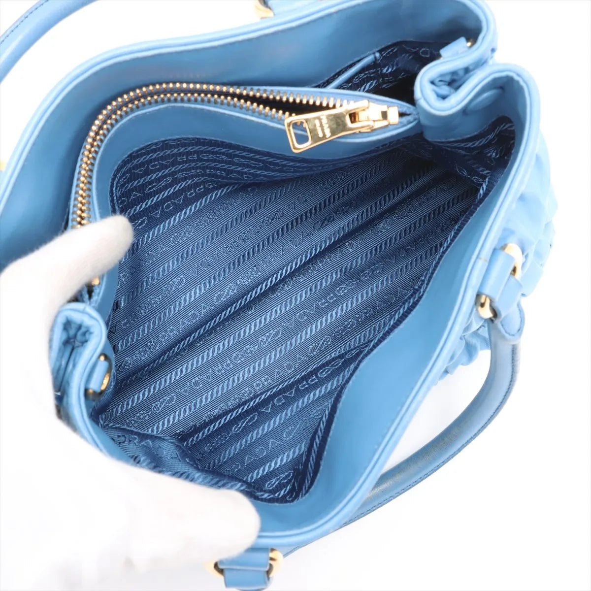 Prada Nappa Gaufre Nylon Leather Handbag Blue