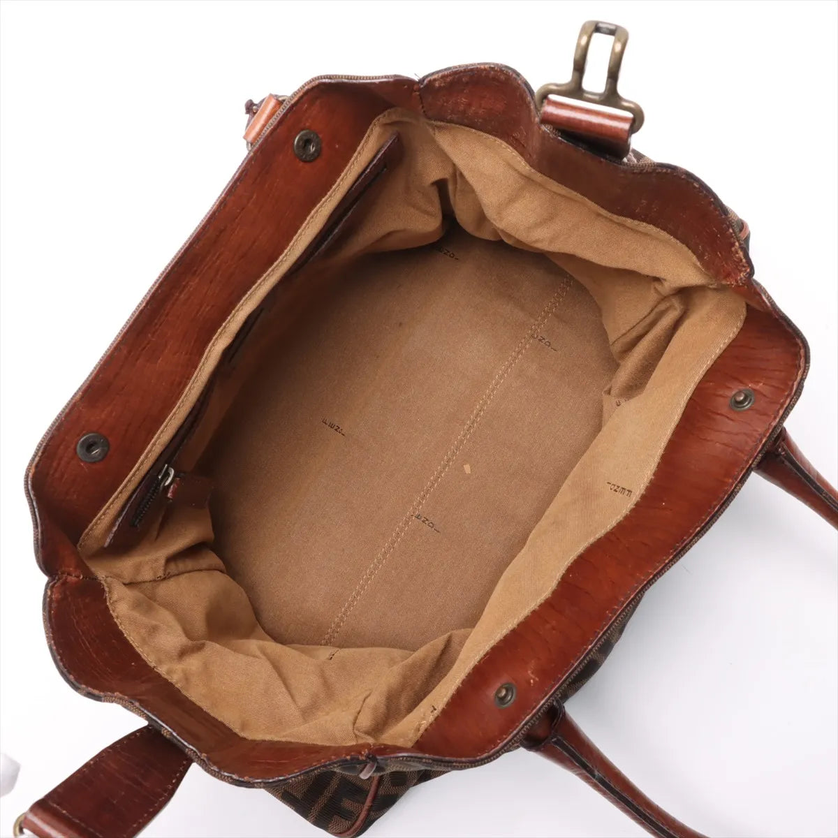 Fendi Zucca Canvas Leather Shoulder Bag Brown