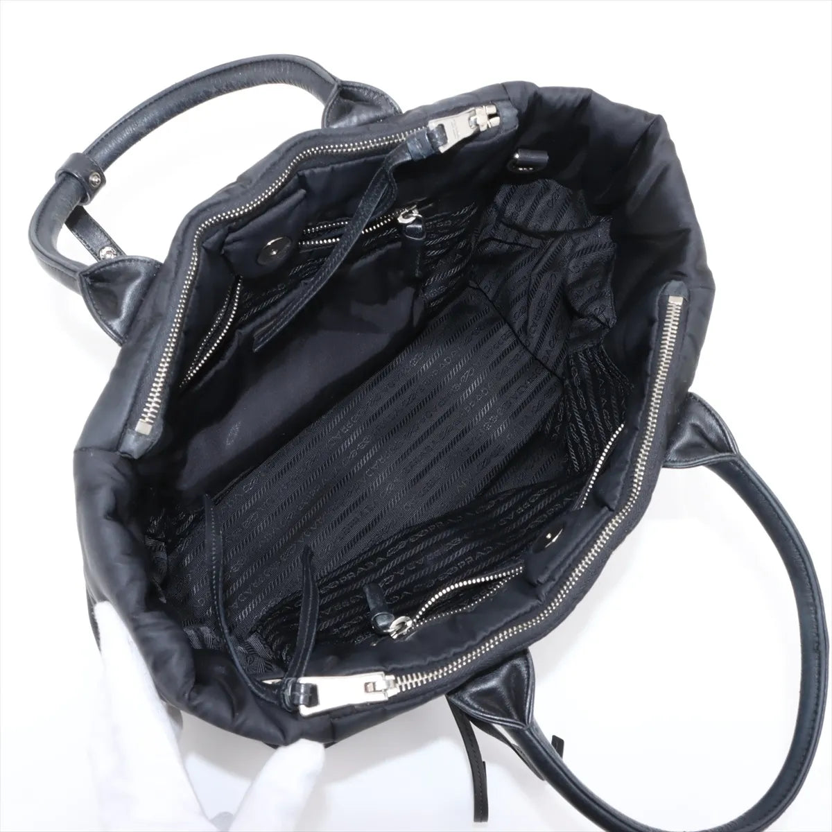 Prada Tessuto Bomber Nylon Leather Handbag Black