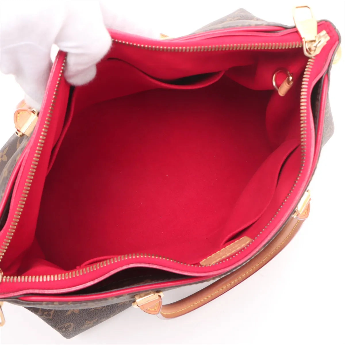 Louis Vuitton Monogram Pallas Handbag Brown x Red