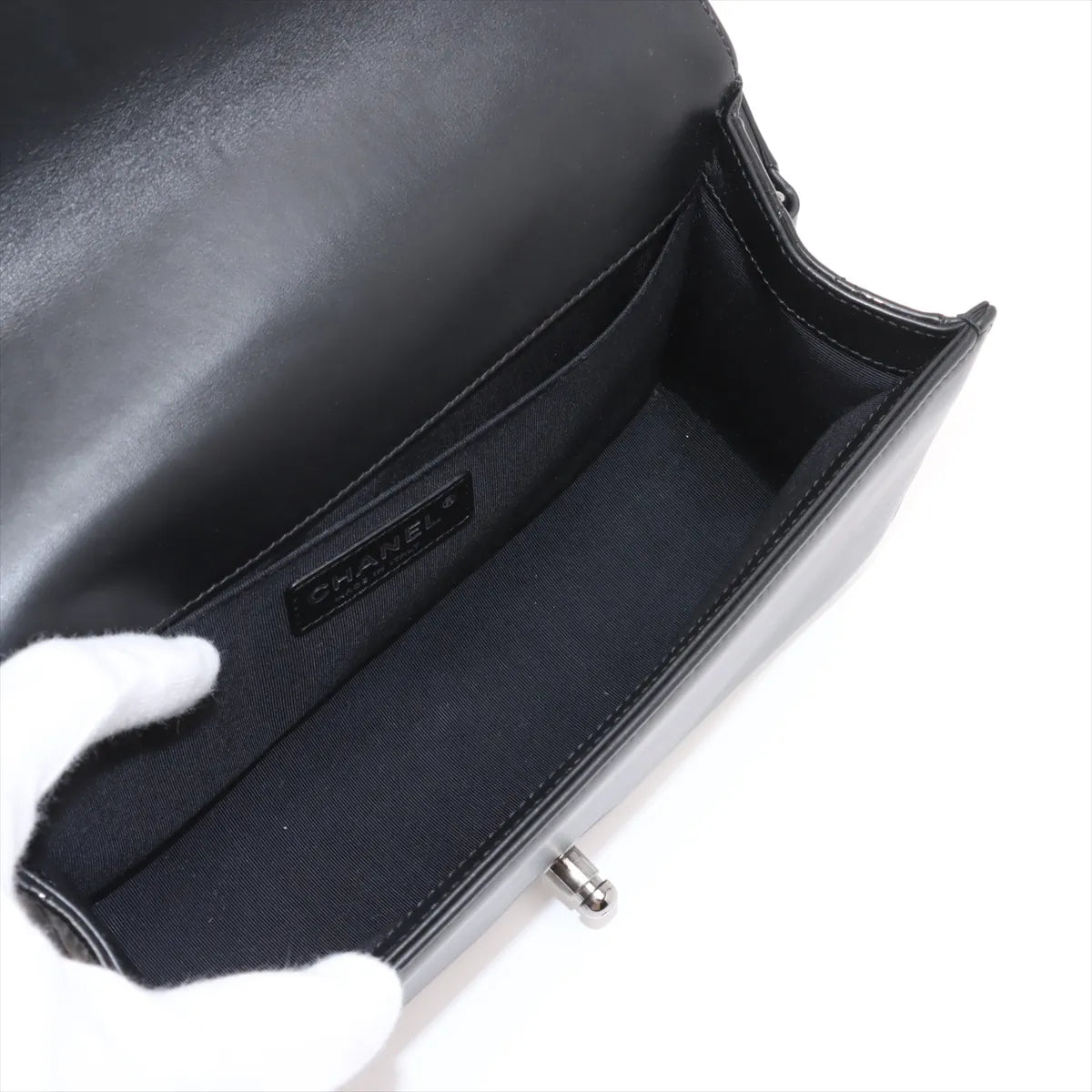 Chanel Boy Chanel 25 Patent Leather Chain Shoulder Bag Black