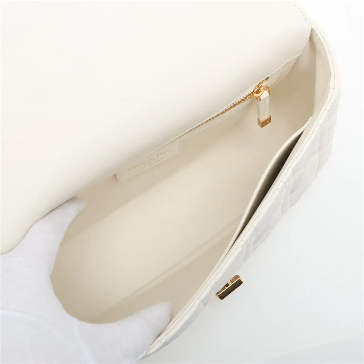 Christian Dior Cannage Caro Leather Chain Shoulder Bag White