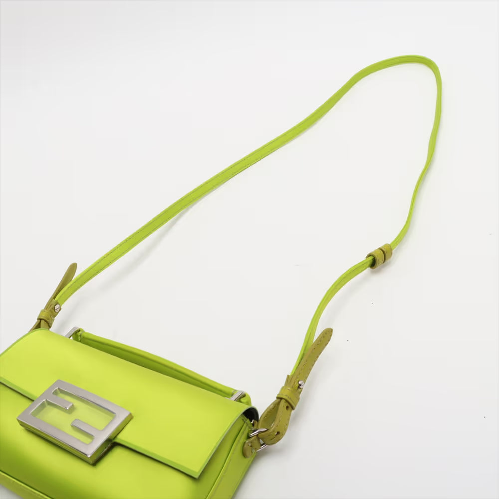 Fendi Baguette Satin Leather Two-Way Handbag Green
