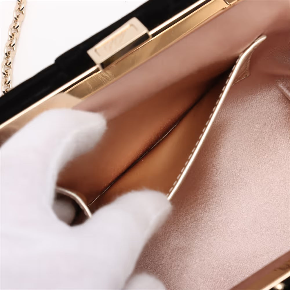 Roger Vivier Velour Rhinestone Pearl Chain Shoulder Bag Black