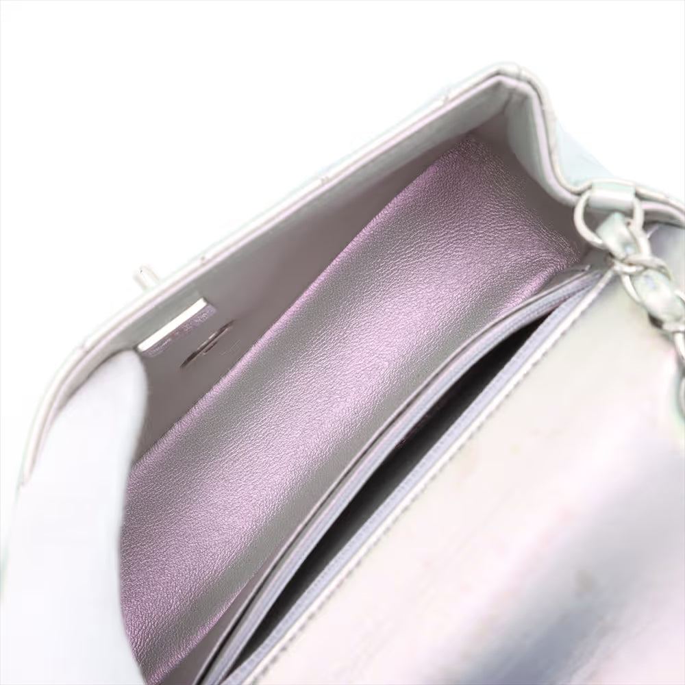 Chanel CC Logo Mini Matelasse 20 Leather Single Flap Single Chain Bag Silver