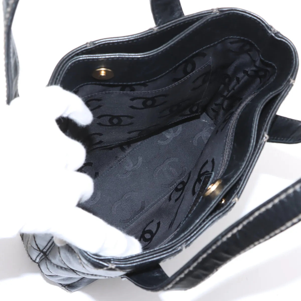 Chanel CC Logo Wild Stitch Lambskin Tote Bag Black