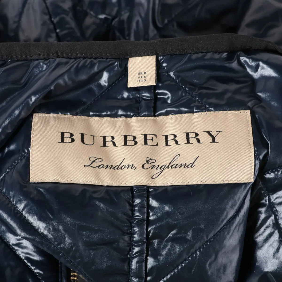 Burberry Glossy Leather Bomber Insulated Jacket Navy Blue