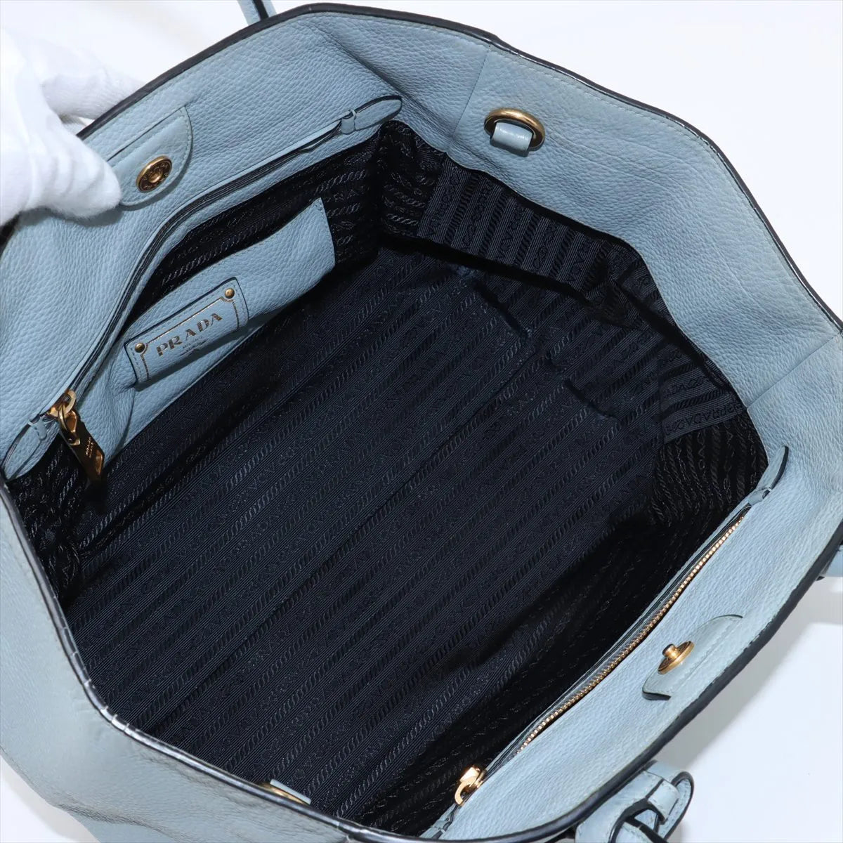 Prada Vitello Daino Leather Tote Bag Light Blue