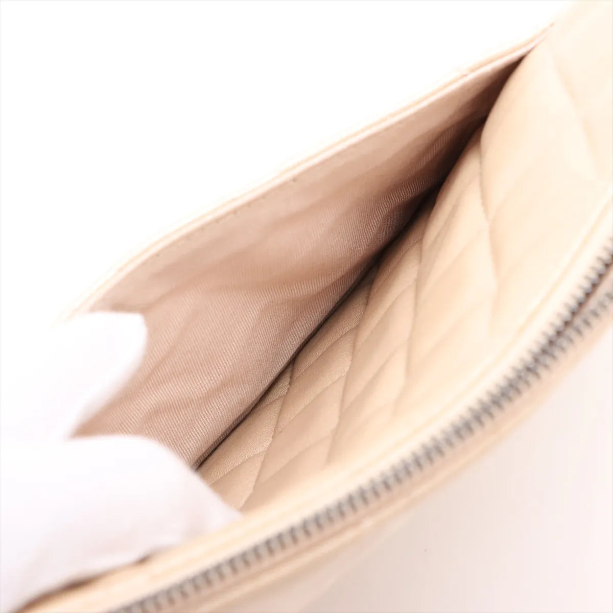 Chanel CC Logo Matelasse Lambskin Clutch Bag Beige