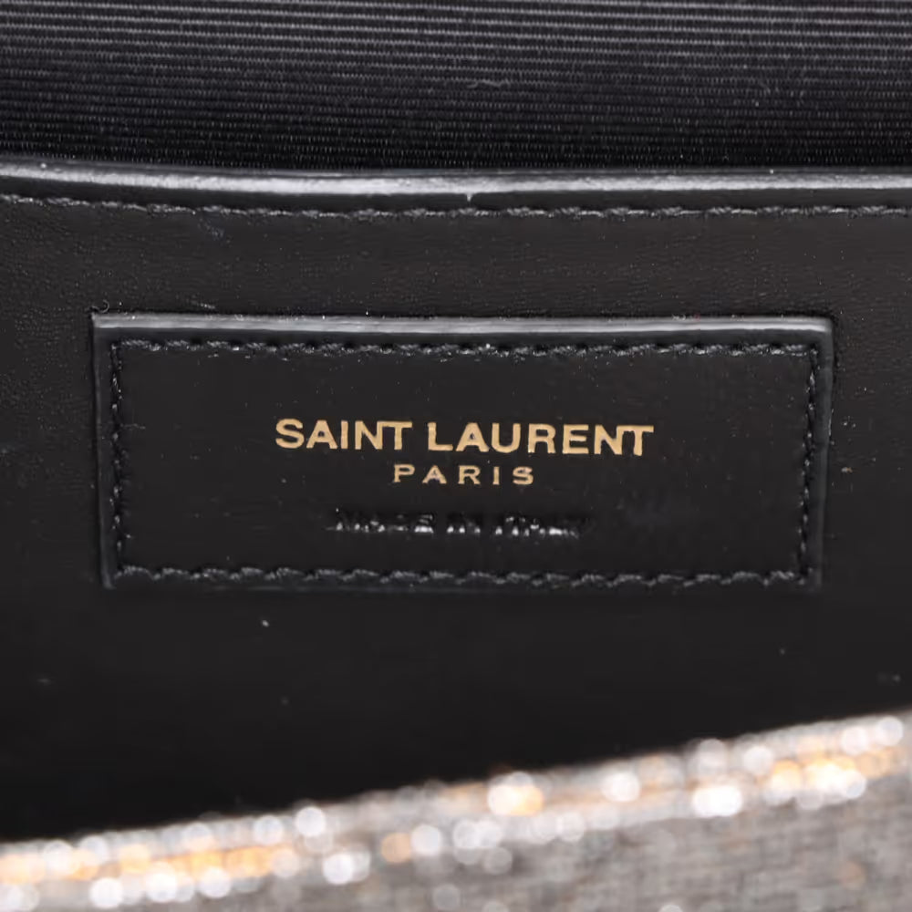 Saint Laurent Paris Kate Fabric x Lame Clutch Bag Silver x Gold