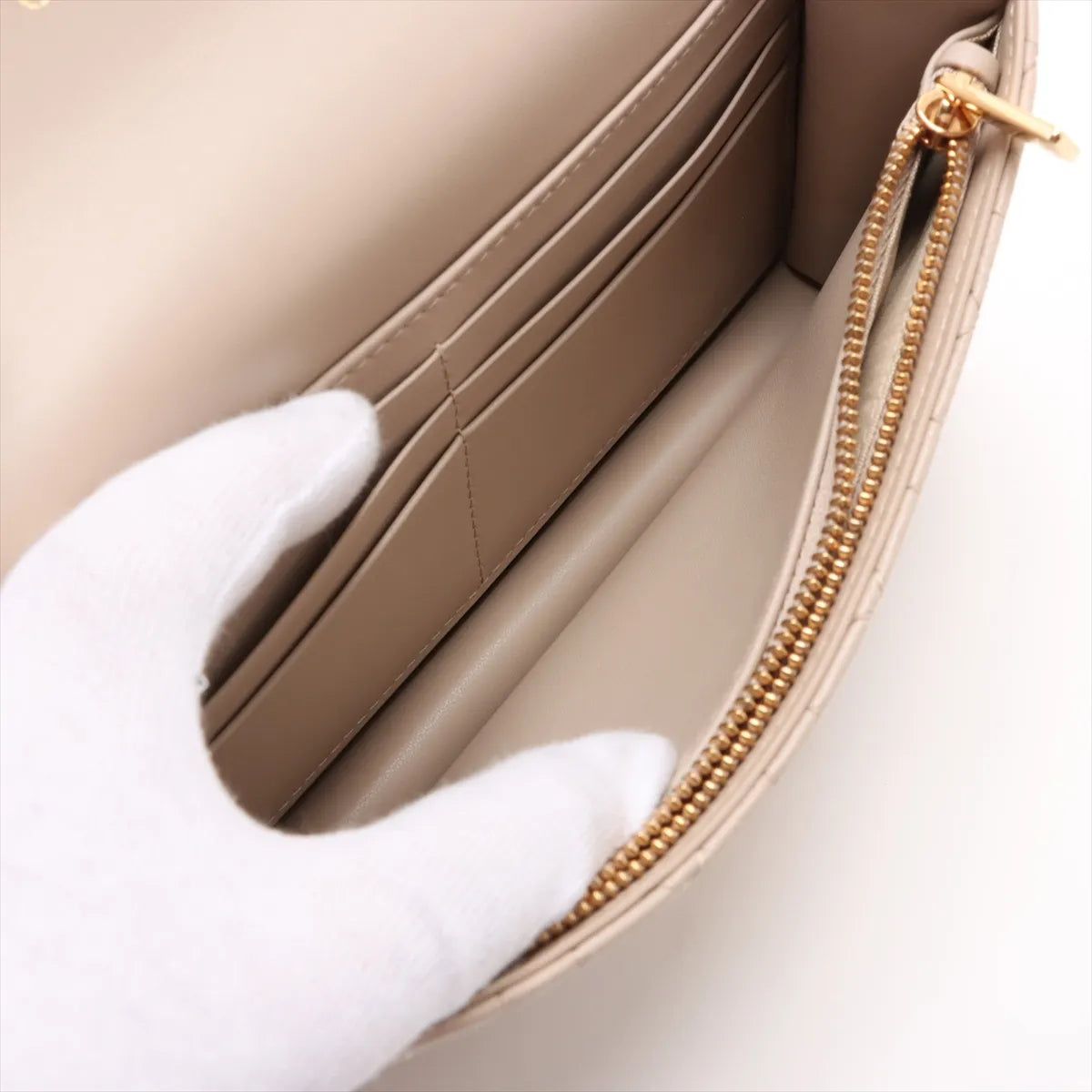 Christian Dior Cannage Caro Leather Wallet on Chain Beige