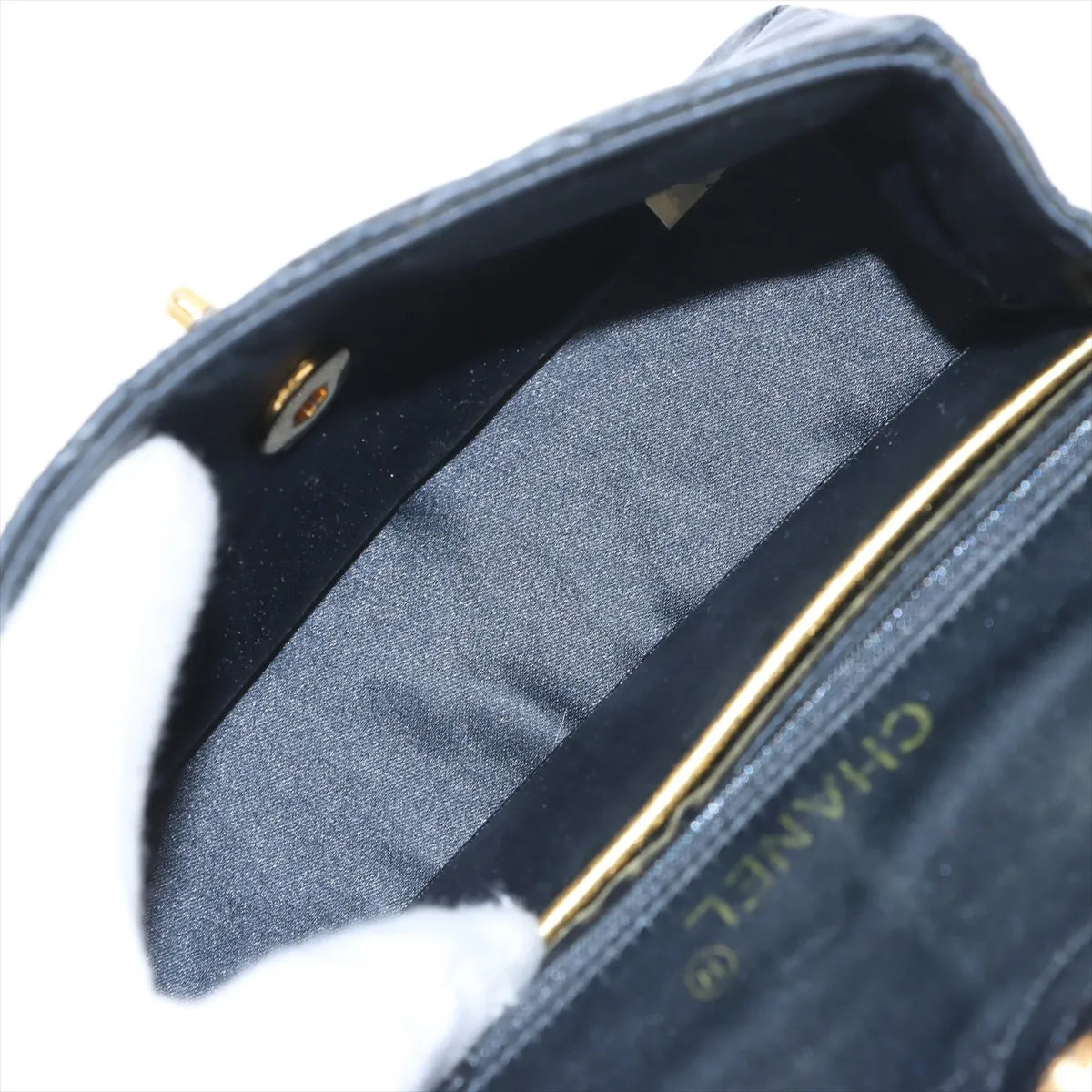 Chanel Mini Matelasse Satin x Leather Single Flap Single Chain Bag Black