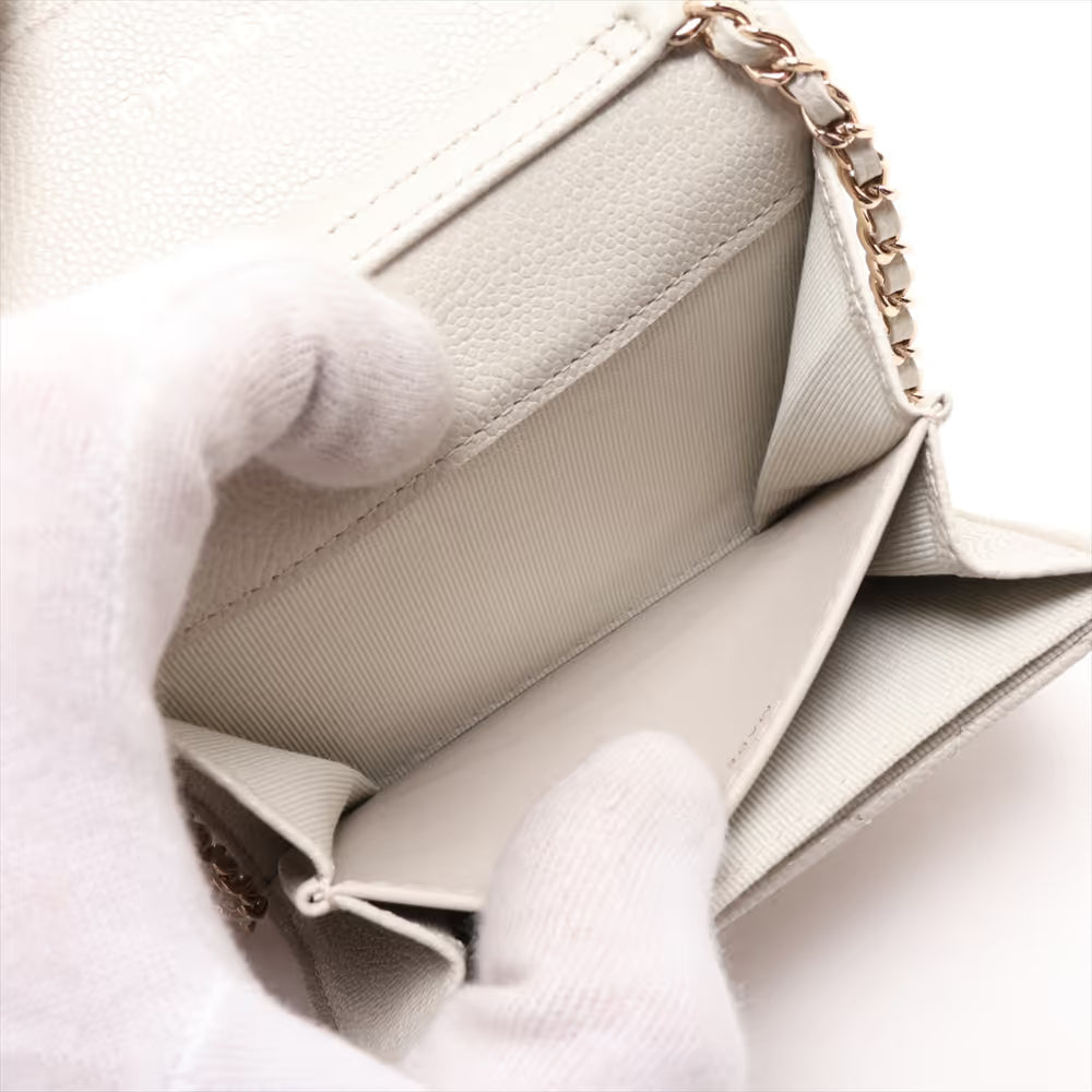 Chanel CC Logo Matelasse Caviar Skin Wallet on Chain Gray