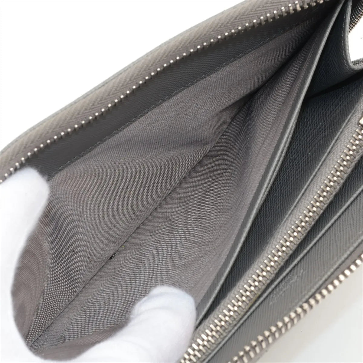 Prada Saffiano Leather Zip Round Wallet Gray