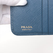 Load image into Gallery viewer, Prada Saffiano Leather Compact Wallet Blue