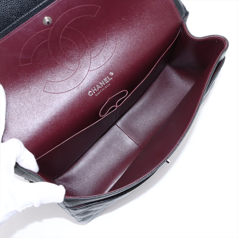 Chanel 30 Large Caviar Skin Double Flap Double Chain Bag Black