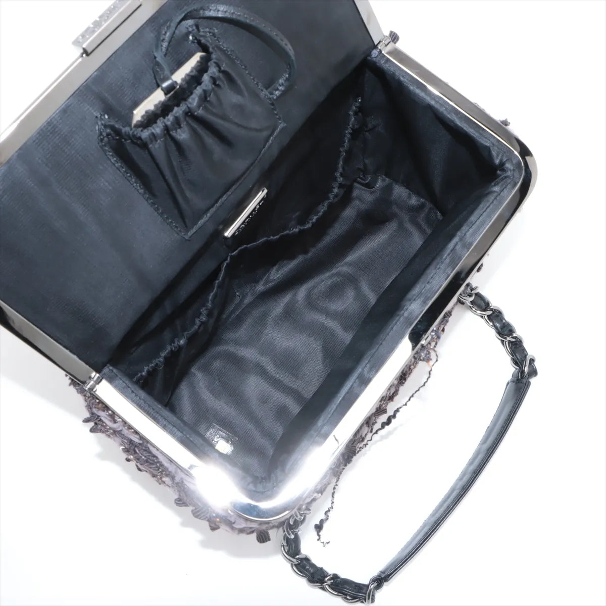 Chanel Paris New York Line Tweed Vanity Chain Handbag Gray X Black