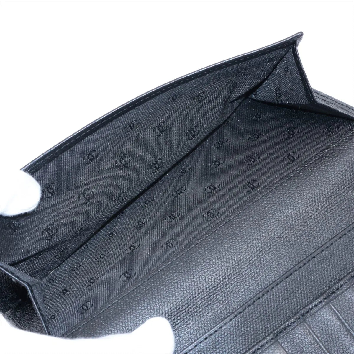 Chanel CC Logo Button Leather Long Wallet Black
