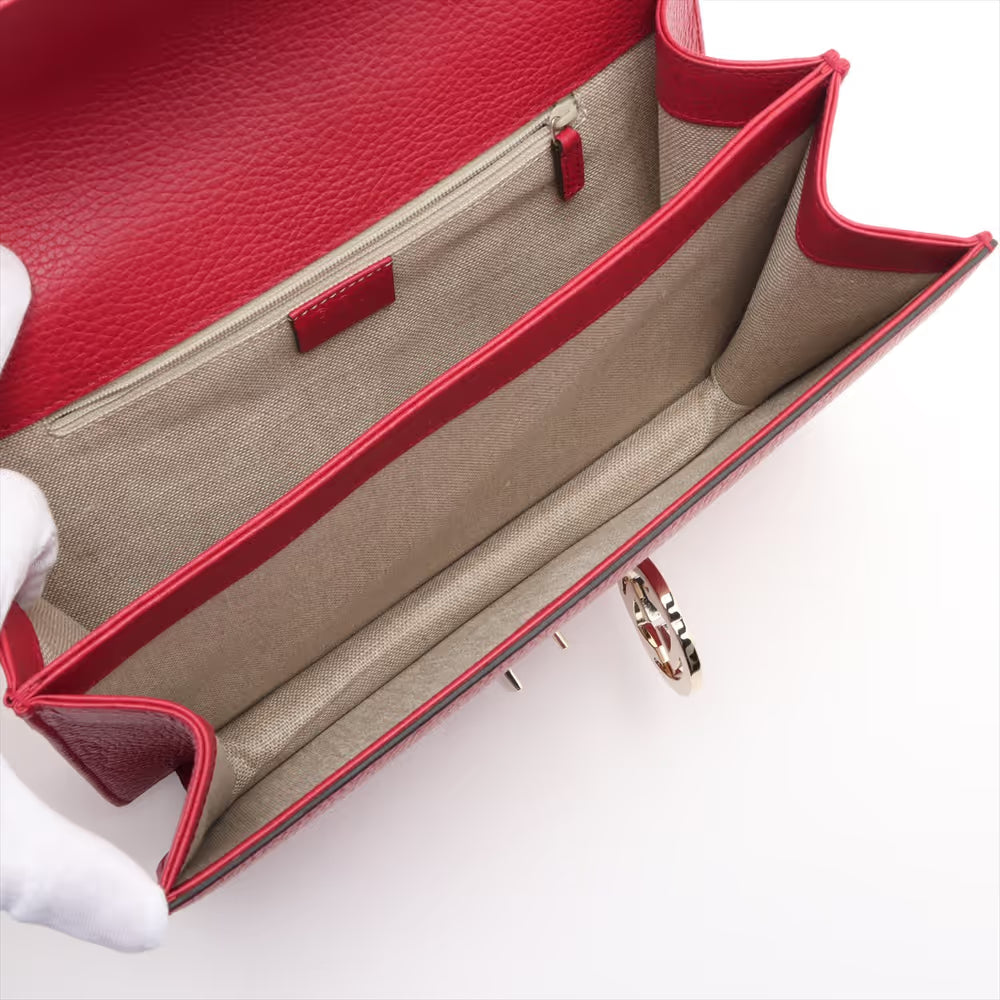 Gucci Interlocking GG Logo Leather Chain Shoulder Bag Red