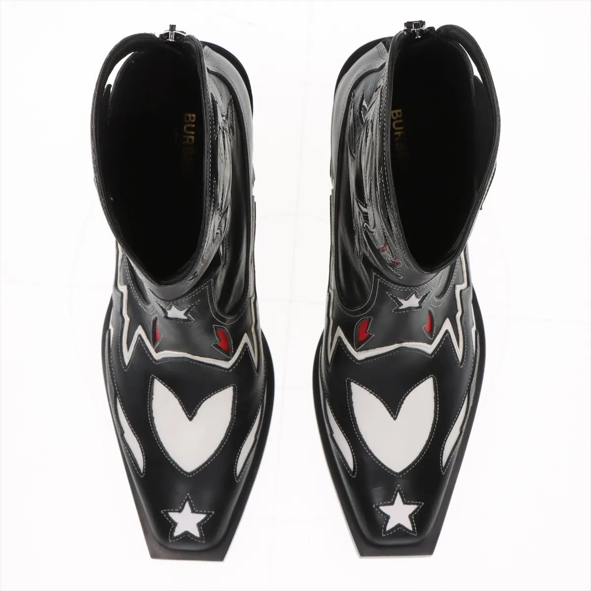 Burberry Leather Western Boots Ladies' Black x Red