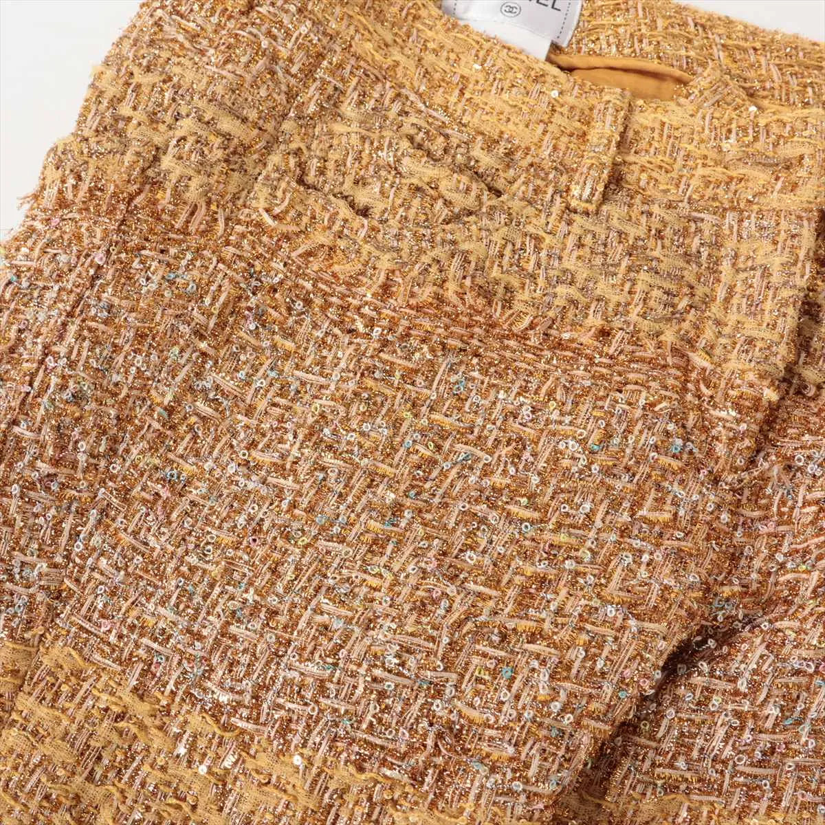 Chanel CC Logo Button Shimmer Polyester Pants Gold