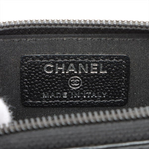 Designer Chanel CC Logo Caviarskin Coin Case Black