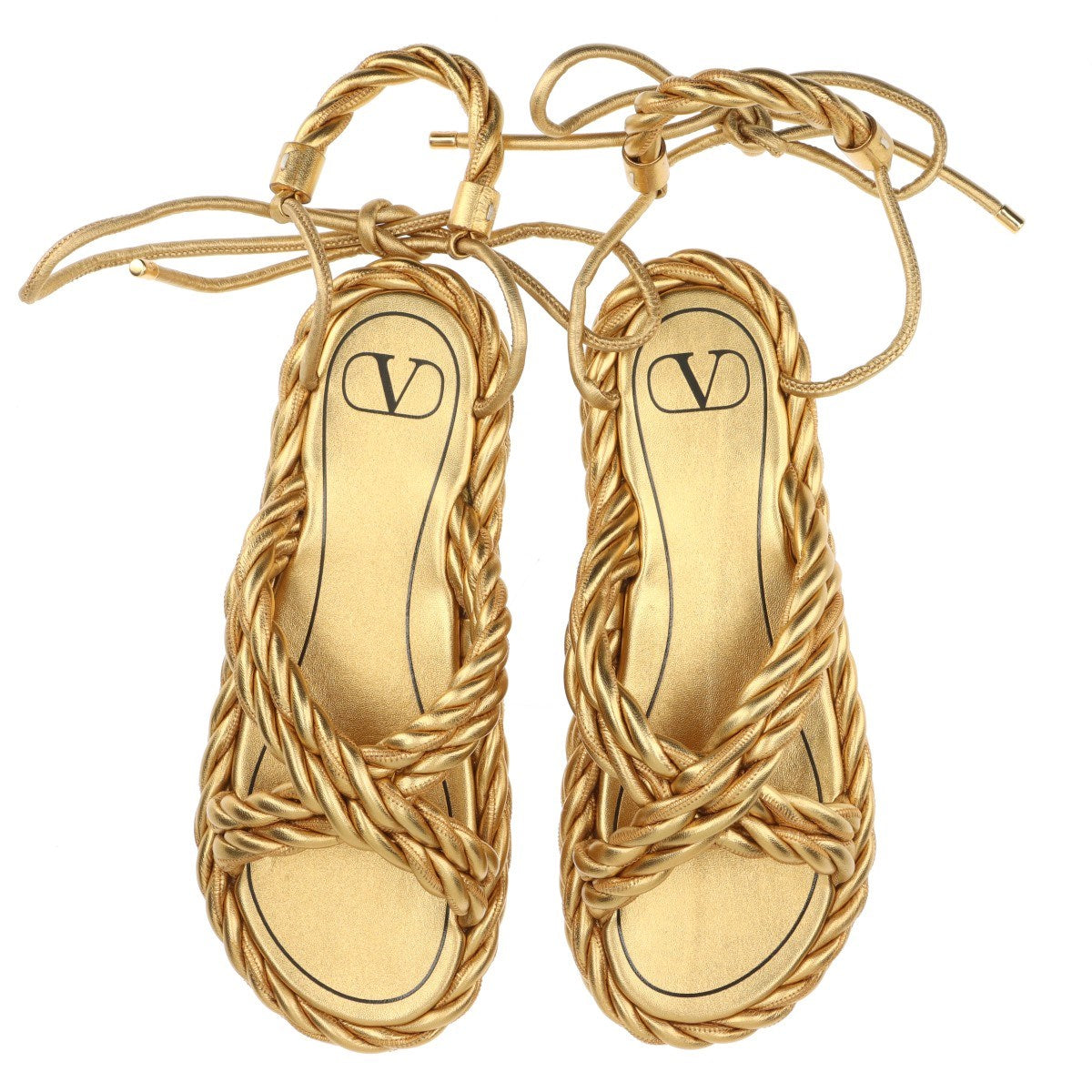 Valentino Garavani Patent Leather Twist Criss Cross Sandal Gold