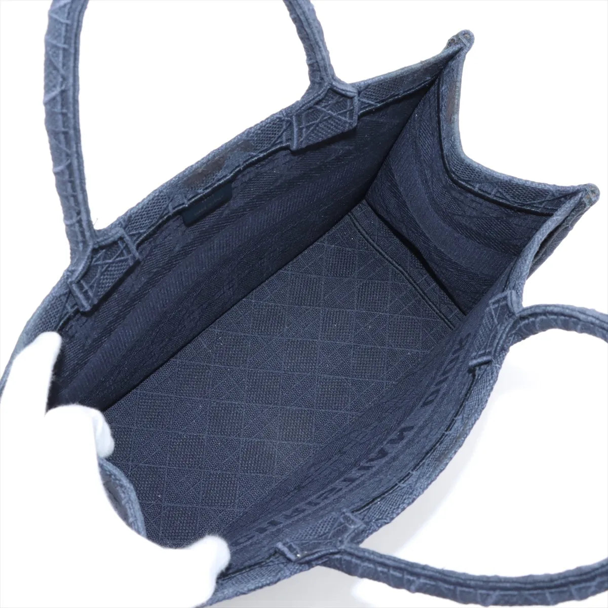 Christian Dior Cannage Book Tote Medium Canvas Bag Navy Blue