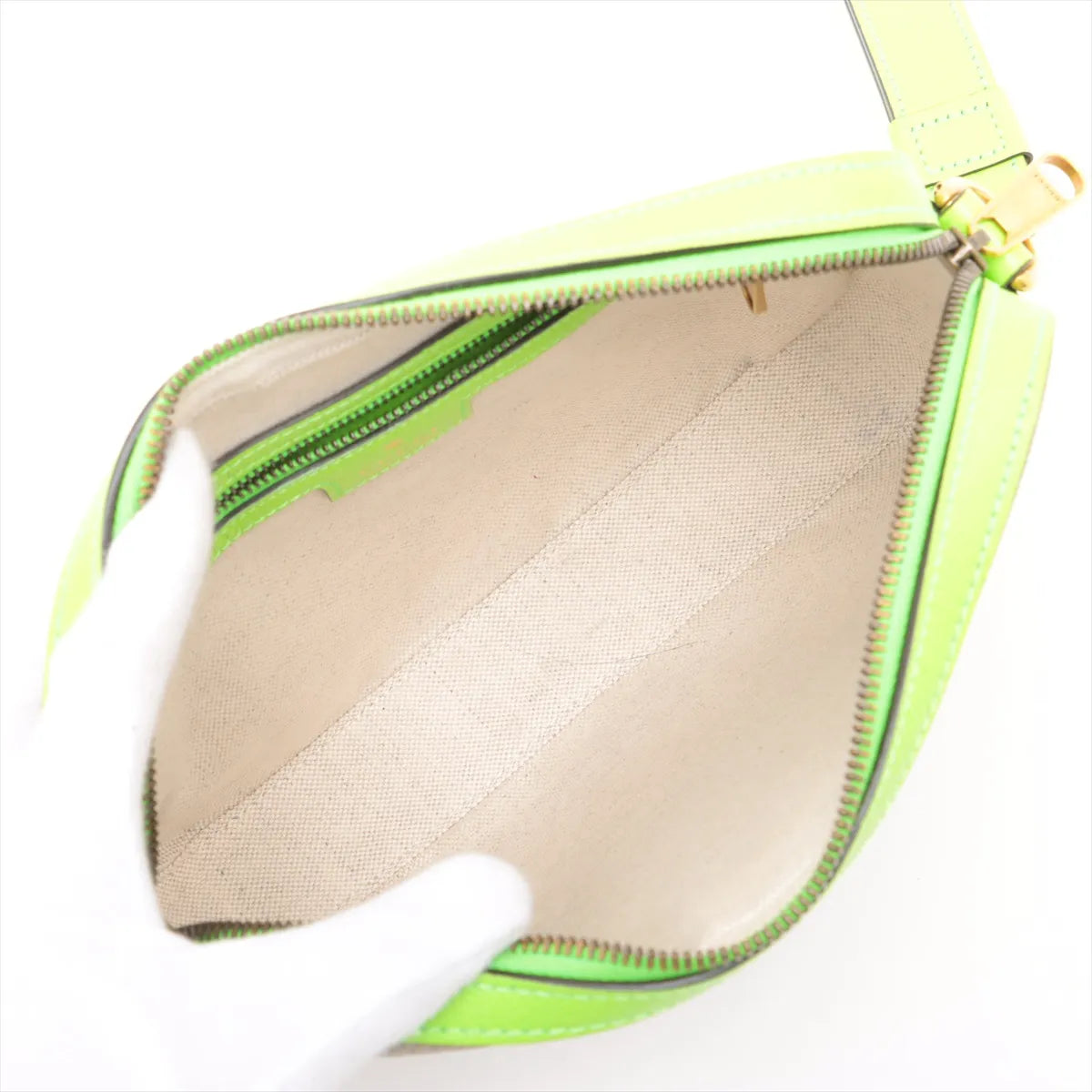 Gucci GG Supreme Ophidia Leather Shoulder Bag Beige x Neon Green