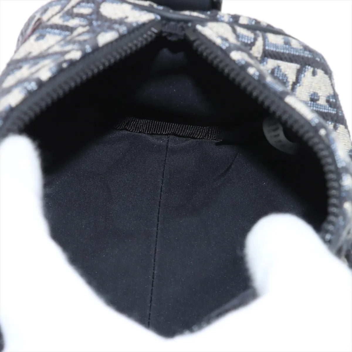 Christian Dior Rabbit Oblique Canvas Leather Shoulder Bag Beige x Navy