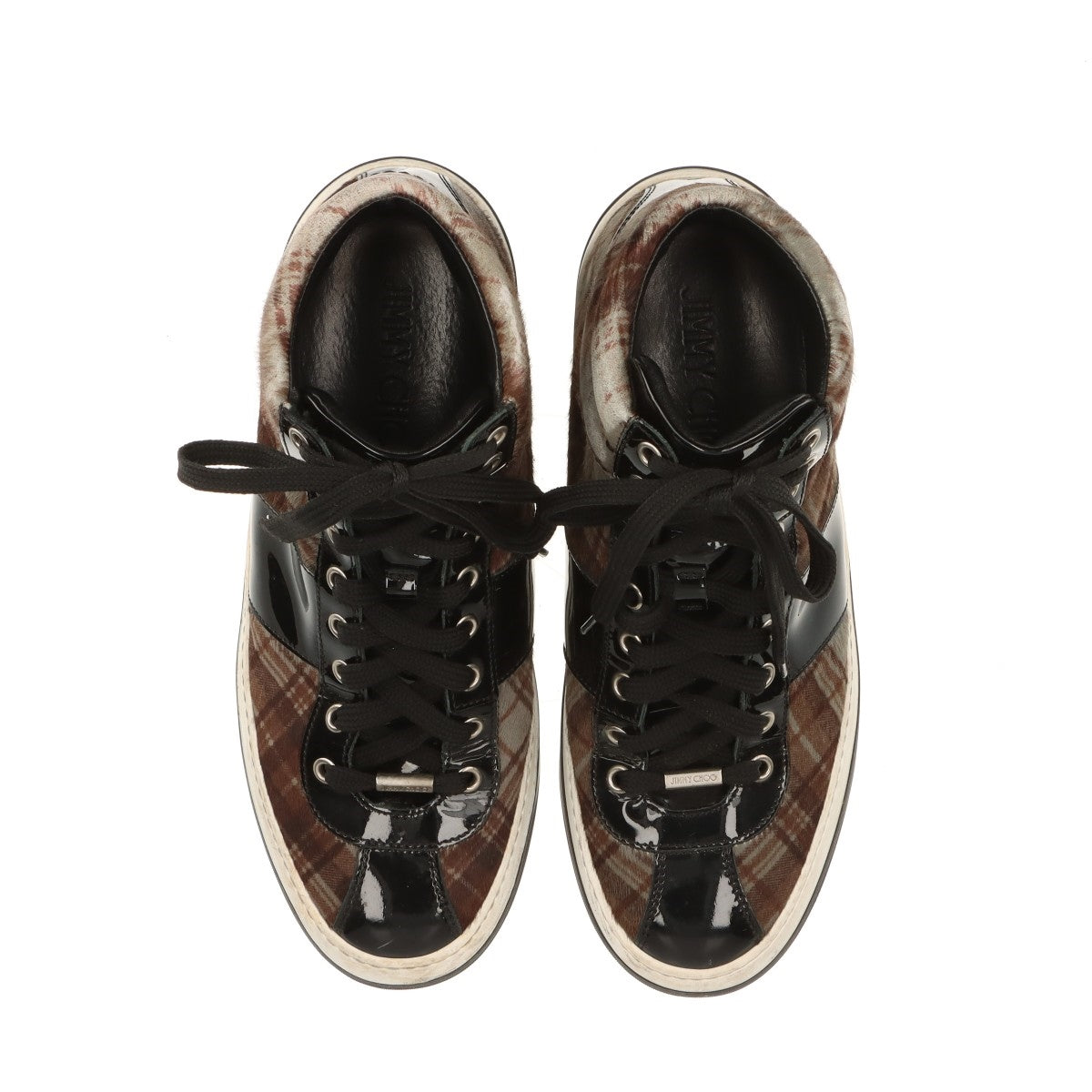 Jimmy Choo Check Fabric High-top Sneakers  Black × Brown