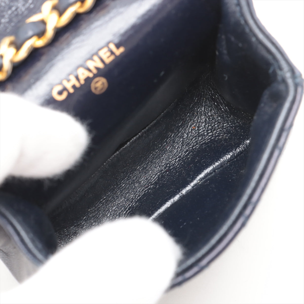 Chanel CC Logo Mini Matelasse Lambskin Chain Shoulder Bag Navy Blue