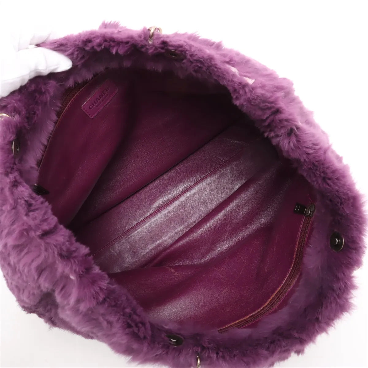 Chanel CC Logo Fur Chain Tote Bag Purple