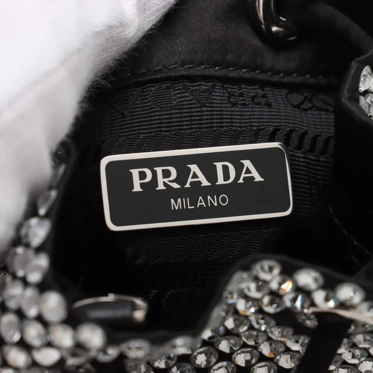 Prada Crystal Rhinestone x Satin Chain Bucket Shoulder Bag