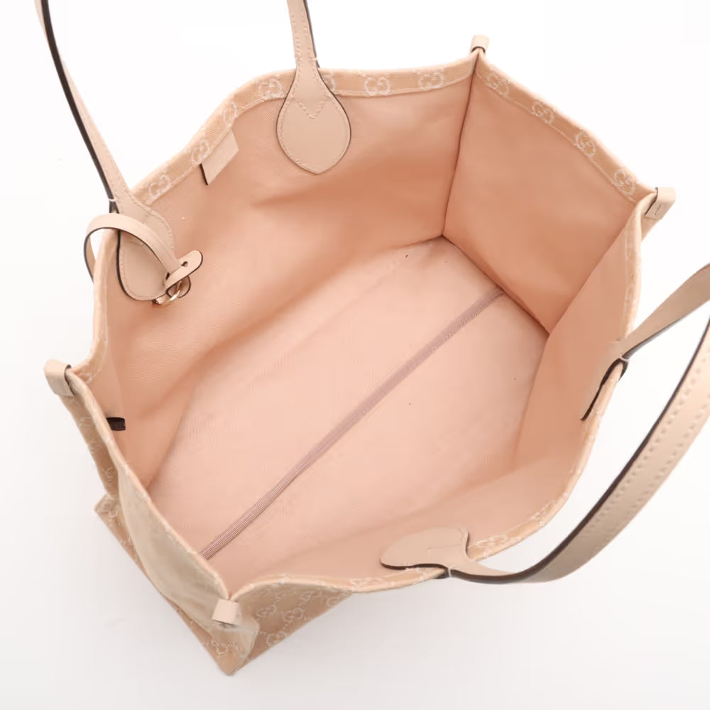 Gucci GG Denim Denim Leather Tote Bag Beige