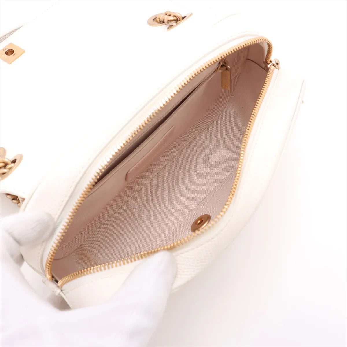 Chanel CC Logo Matelasse Caviar Skin Chain Shoulder Bag White