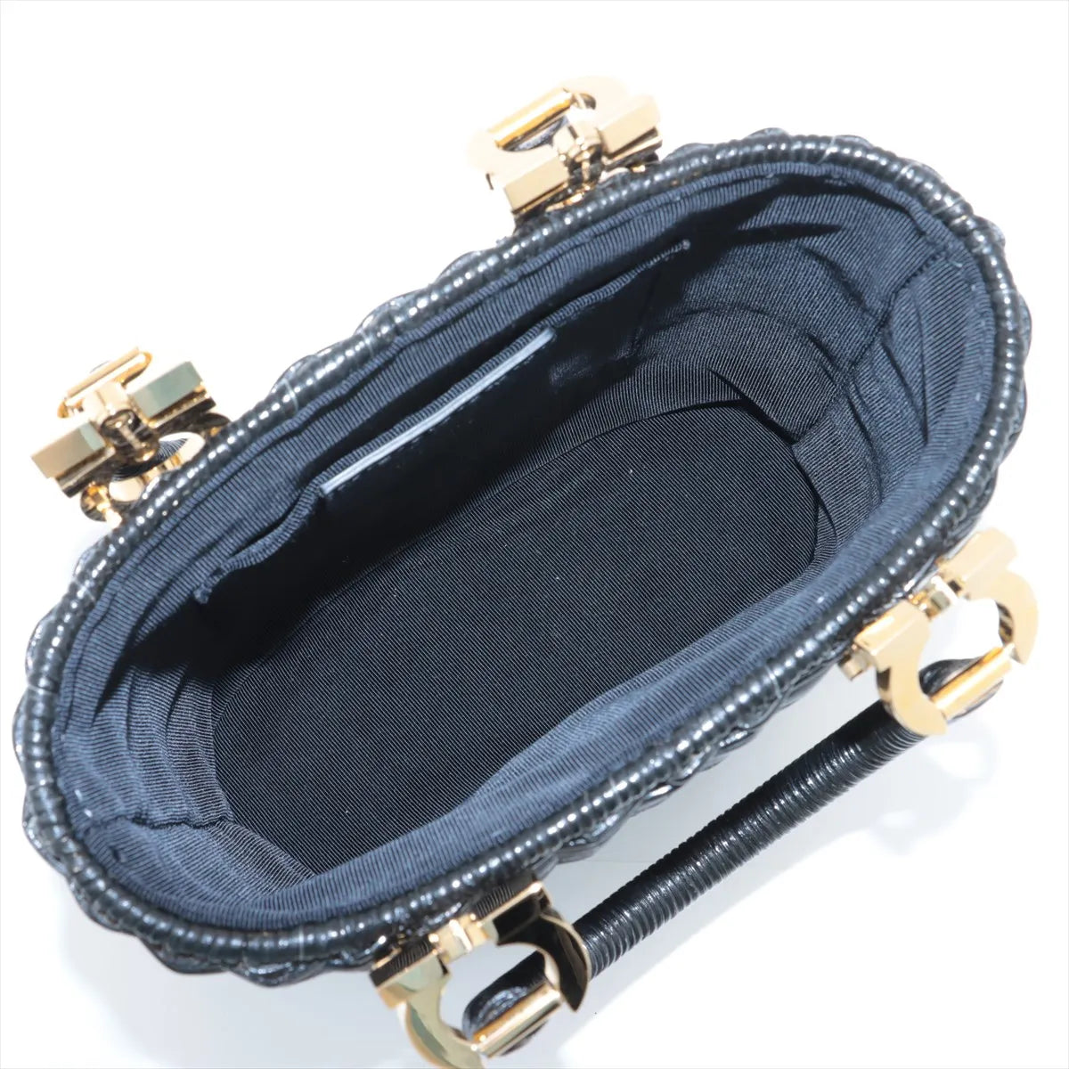 Ferragamo Gancini Rattan Straw Bag Black