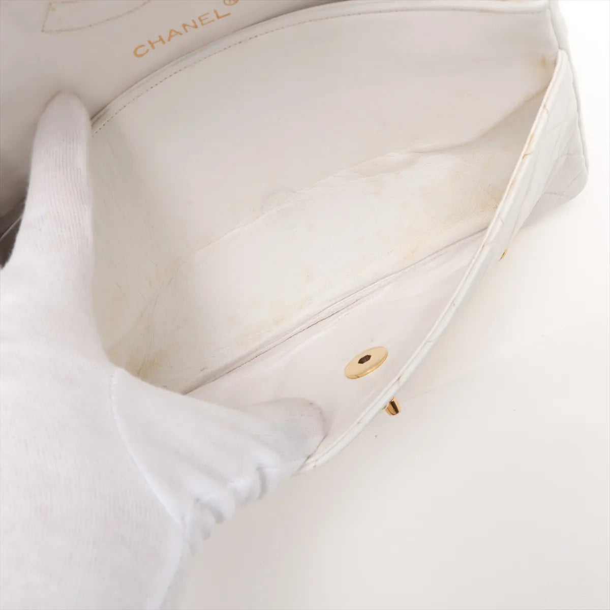 Chanel CC Logo Matelasse Lambskin Double Flap Double Chain Bag White