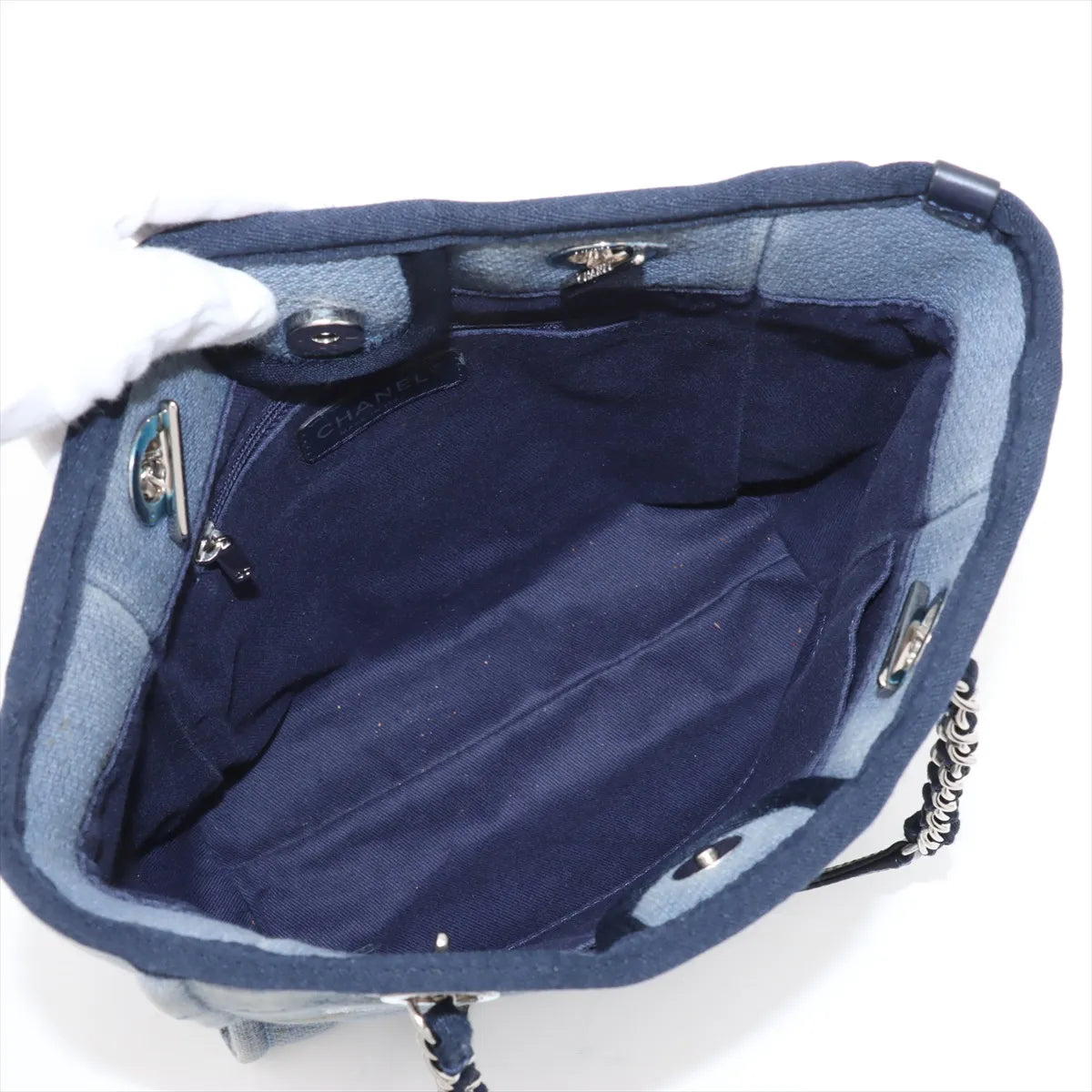Chanel Deauville Canvas Leather Chain Tote Bag PM Blue