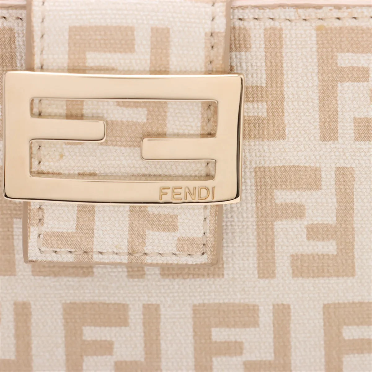 Fendi Zucchino Leather Trifold Compact Wallet Ivory