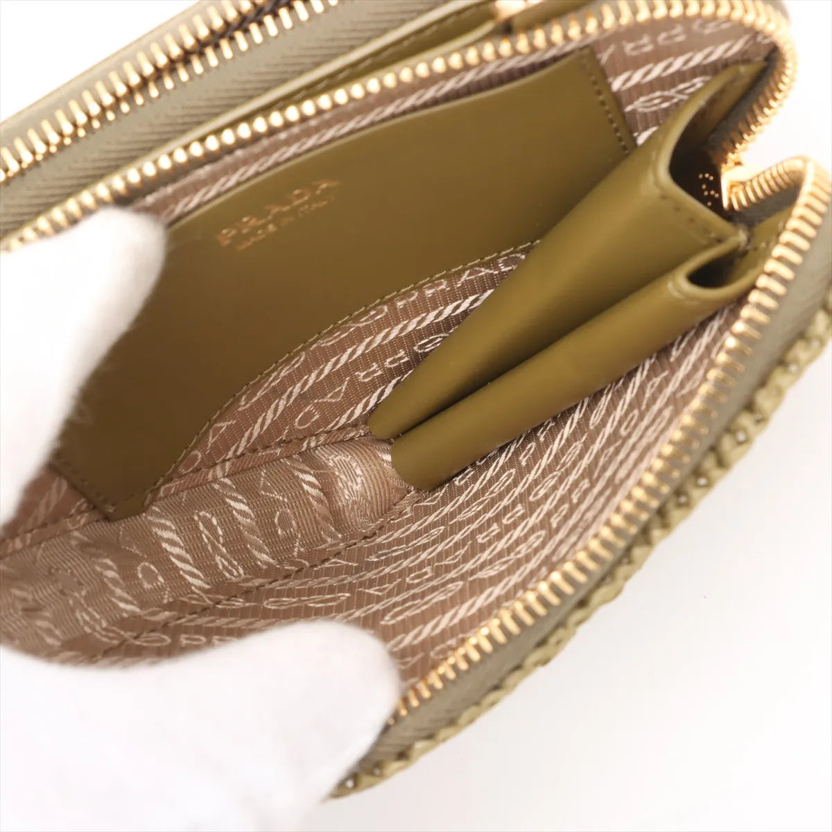Prada Triangle Raffia x Leather Two-Way Shoulder Bag Khaki