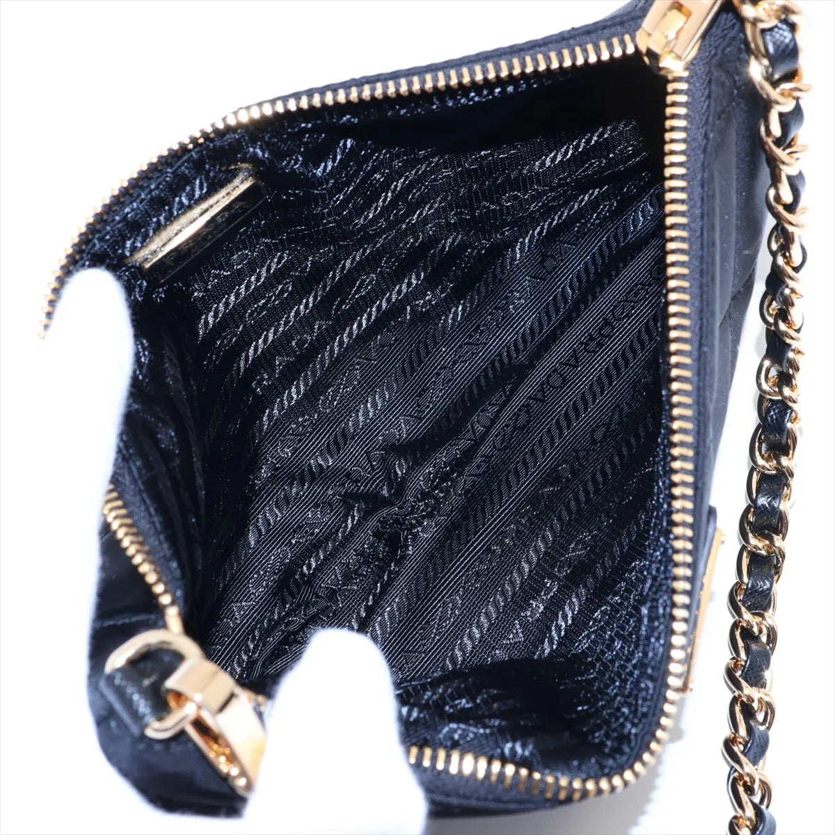 Prada Tessuto Nylon Leather Chain Shoulder Bag Black