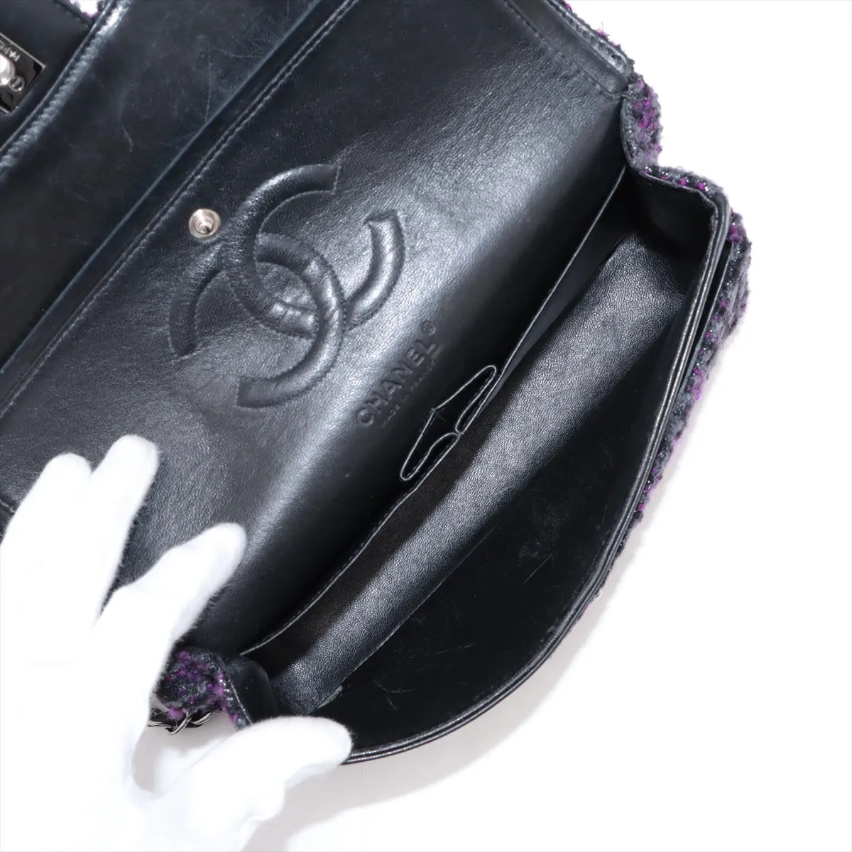 Chanel CC Logo Matelasse 25 Tweed Double Flap Double Chain Bag Purple x Black *PREORDER*