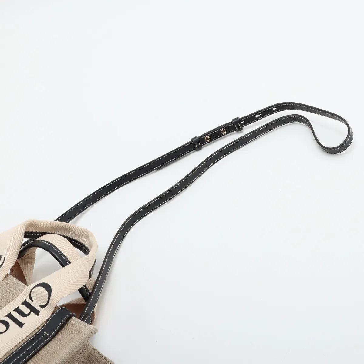 Chloe Woody Small Canvas Leather Two-Way Handbag Beige x Black