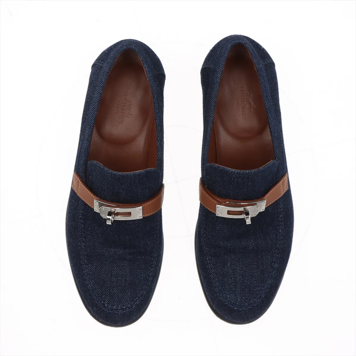 Hermès Kelly Denim Leather Loafer Navy x Brown