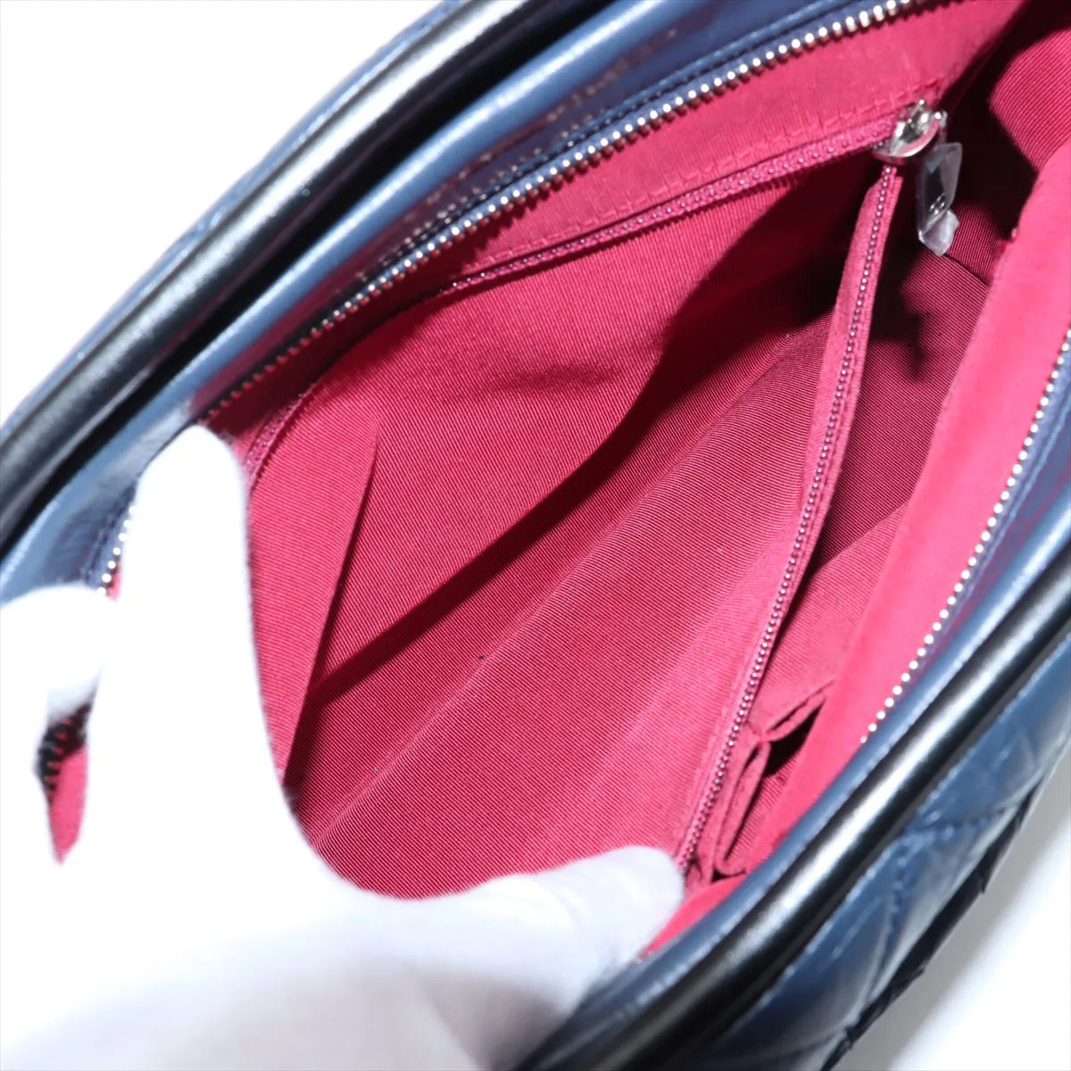 Chanel Vintage Gabrielle Doo Calf Chain Shoulder Bag Navy Blue x Black