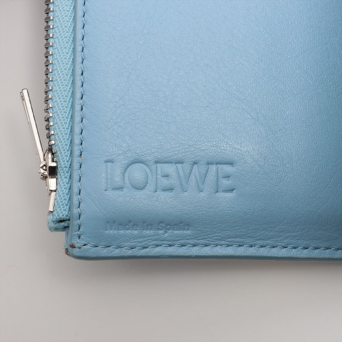 Loewe Anagram Leather Checkered Blue Trifold Wallet