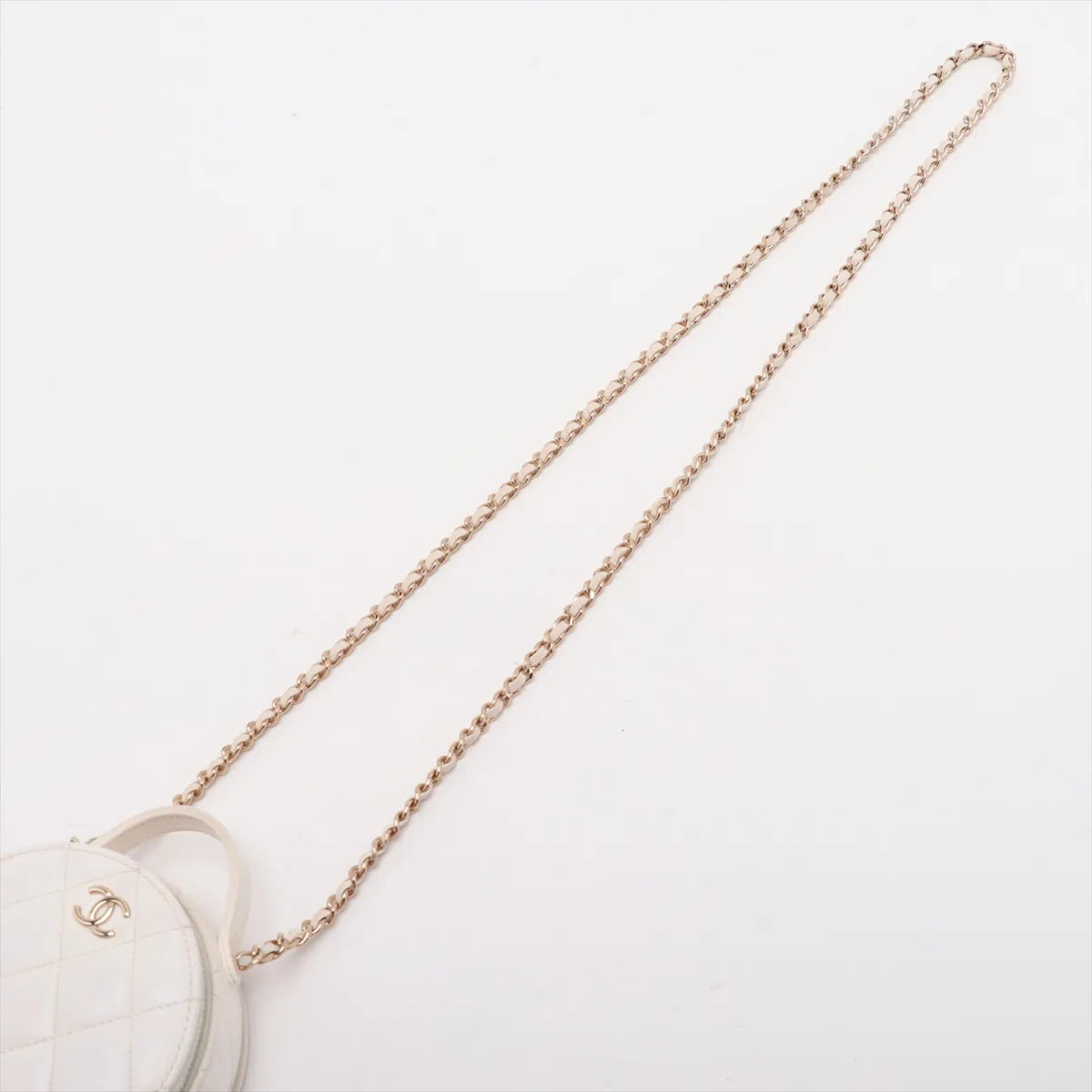 Chanel CC Logo Matelasse Leather Two-Way Round Shoulder Bag White