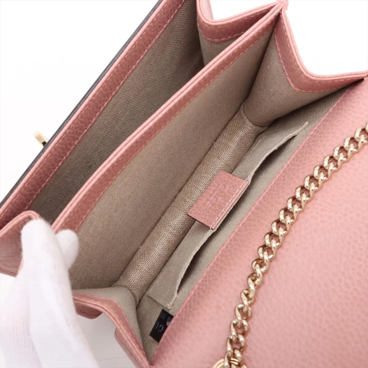 Gucci Interlocking G Leather Chain Shoulder Bag Pink