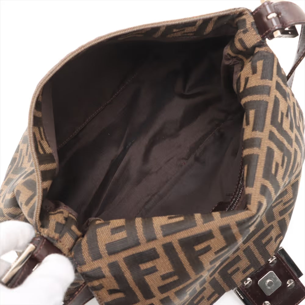 Fendi Zucca Mamma Baguette Canvas Leather Shoulder Bag Brown